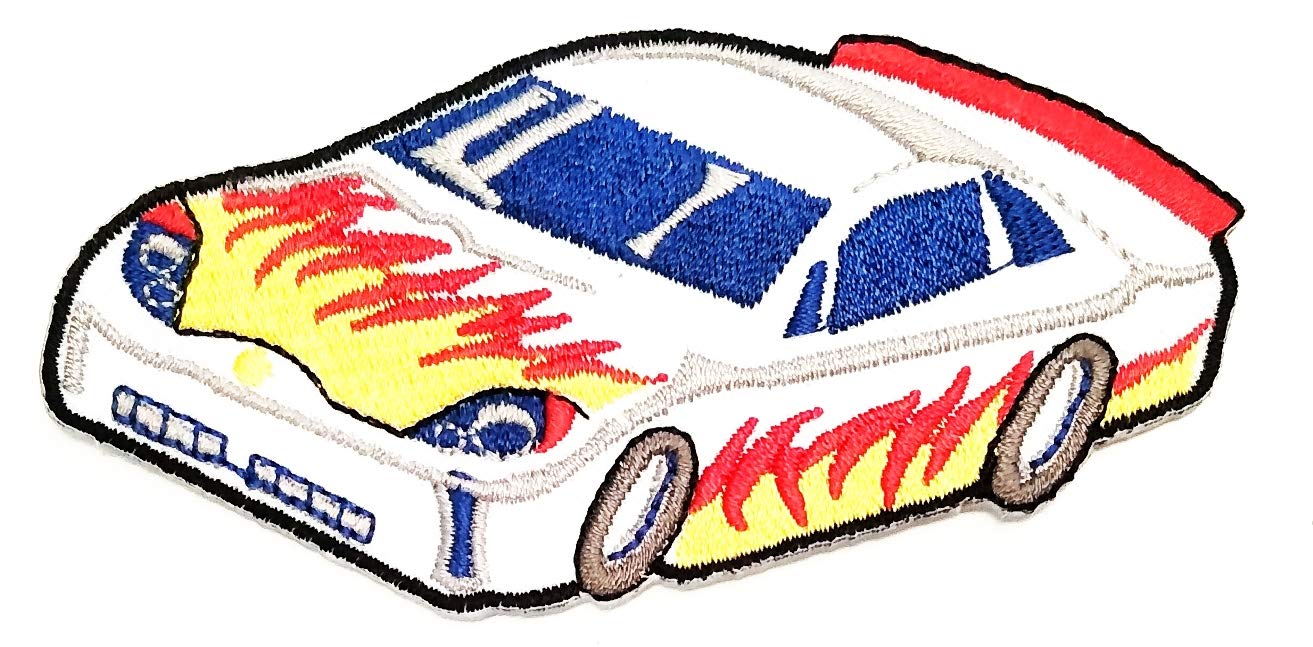 Nipitshop Patches White Sports car Racing Race Exotic Formula one Cartoon Embroidered Iron Patch Sew On Patch Clothes Bag T-Shirt Jeans Biker Badge Applique for Happy Birthday Gift
