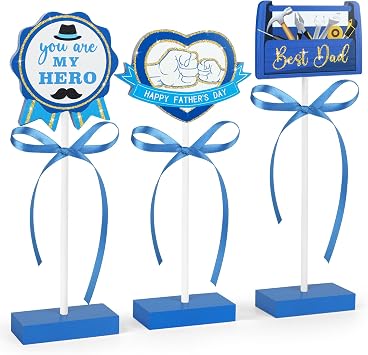 3 PCS Fathers Day Table Decorations, DAD Wooden Signs for Fathers Day Home Kitchen Decorations DAD