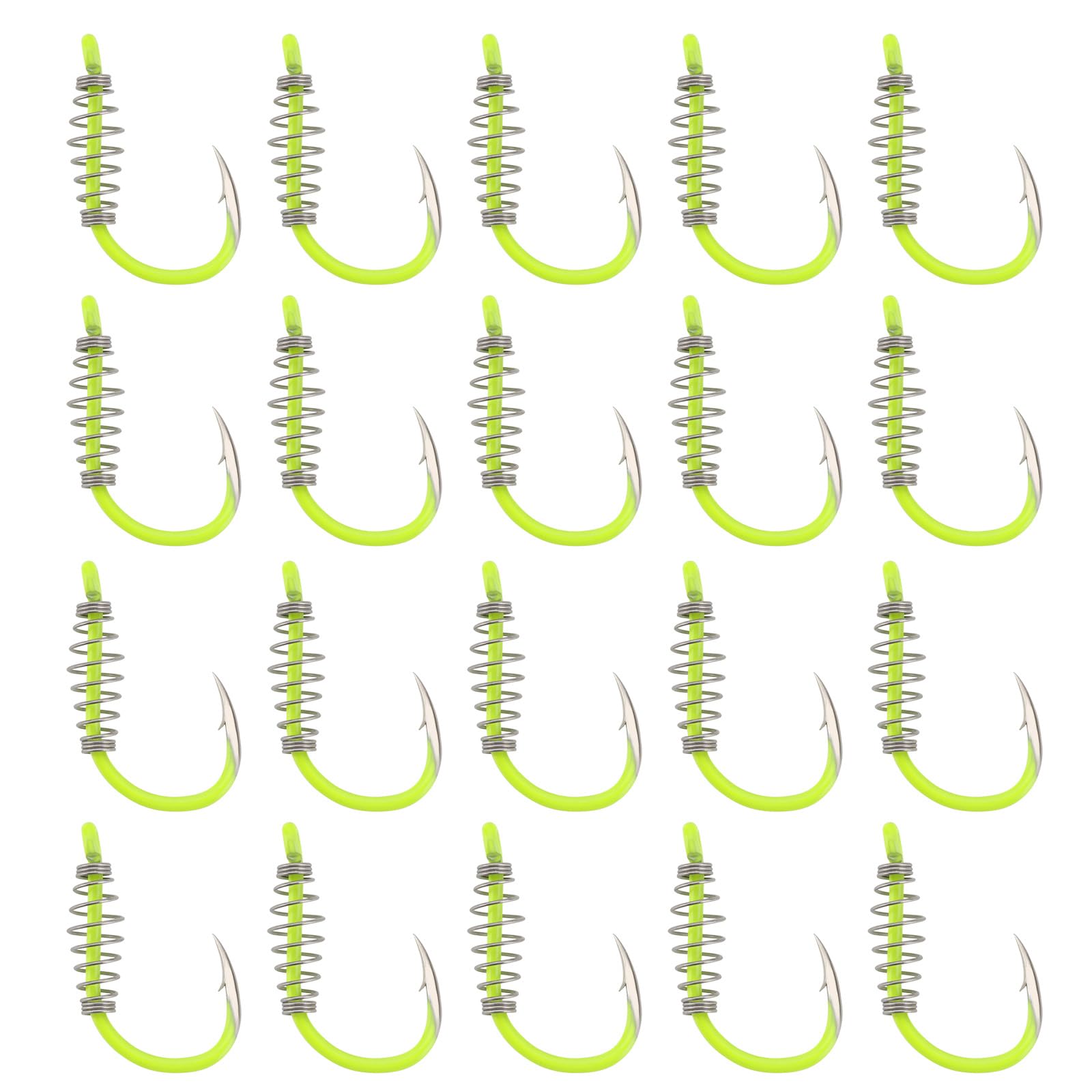 eMagTech 20Pcs Spring Fishing Hooks, Size 12# High Carbon Steel Hooks with Metal Spring Barbed Swivel Fishing Hooks Suitable forPower Bait Trout Carp, Fluorescent Yellow