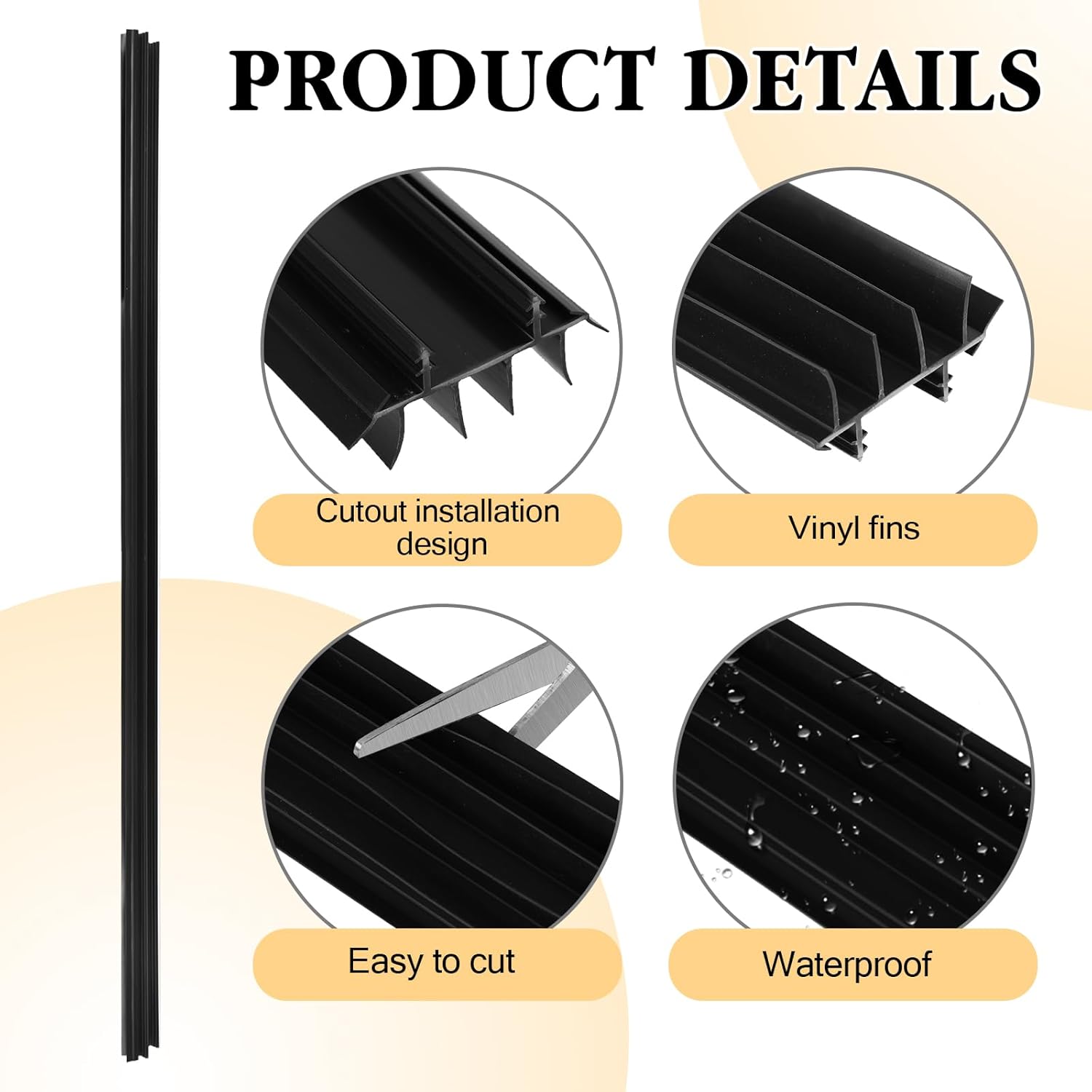 2 Pcs 36 Inch 90CM Exterior Door Sweep with Vinyl Fins, Under Door Weather Stripping Seal for Exterior Doors with Kerf Track, Replacement Bottom Door Seal Strip, Draft Stopper & Rodent Proof