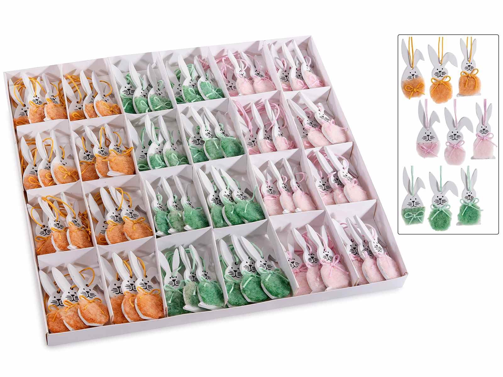 Gruppo Maruccia - Addobbi Pasquali da Appendere a Forma di Coniglietti - Decorazioni per la Casa in Legno - Set 72 Pezzi Assortiti