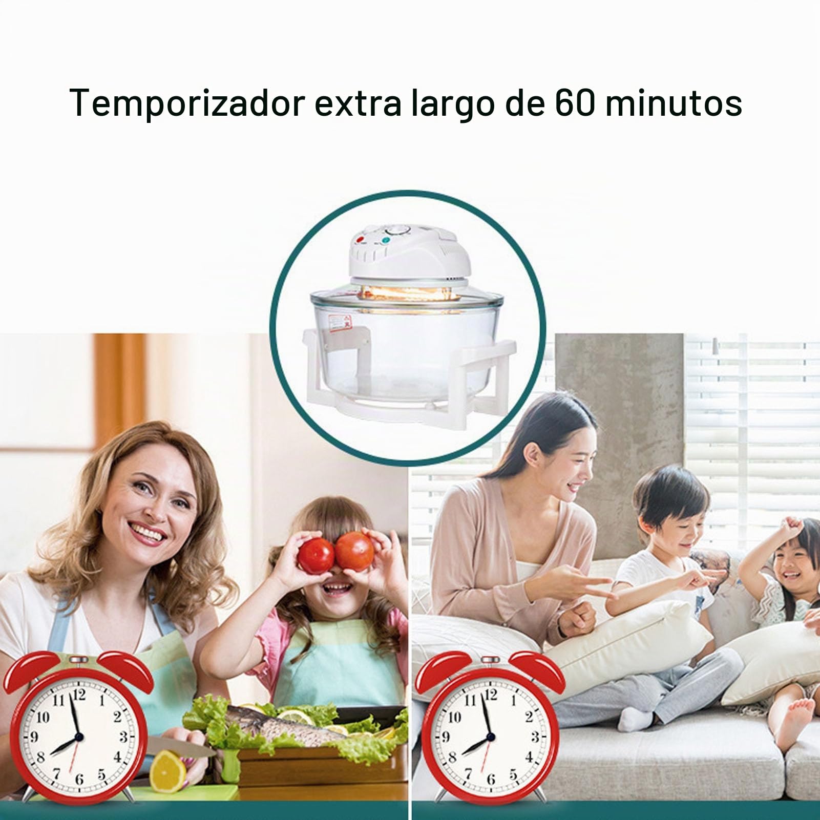 Asixxsix Freidora de Aire de Vidrio de 12l, 65 ℃ a 250 ℃ Temperatura Ajustable, 360 Grados Visibles Oills Food Cooker con Temporizador para Papas Fritas, Pollo, Filete, Camarones de (EU enchufe 220V)