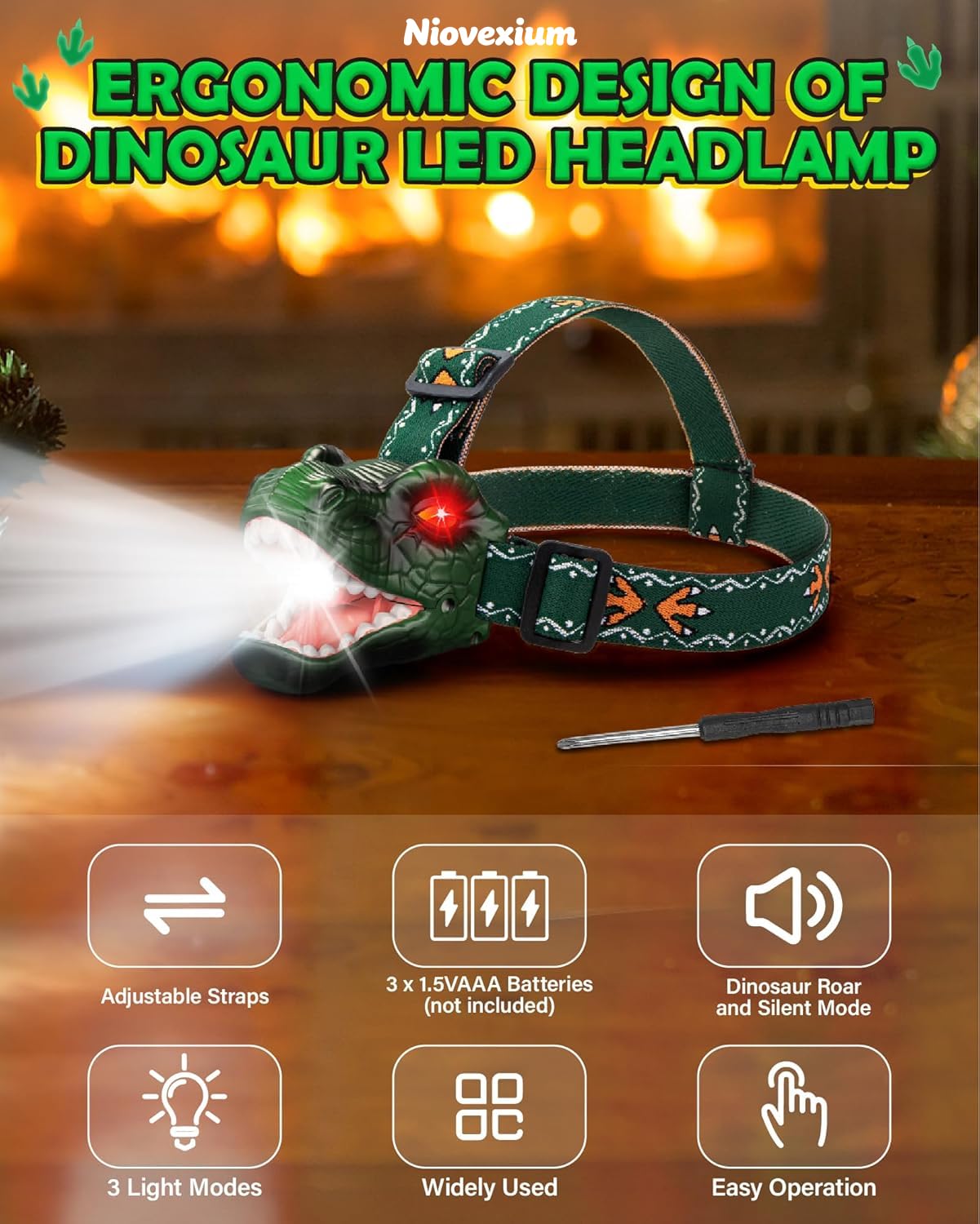 Dinosaur Headlamp for Kids - T-Rex Flashlight -6