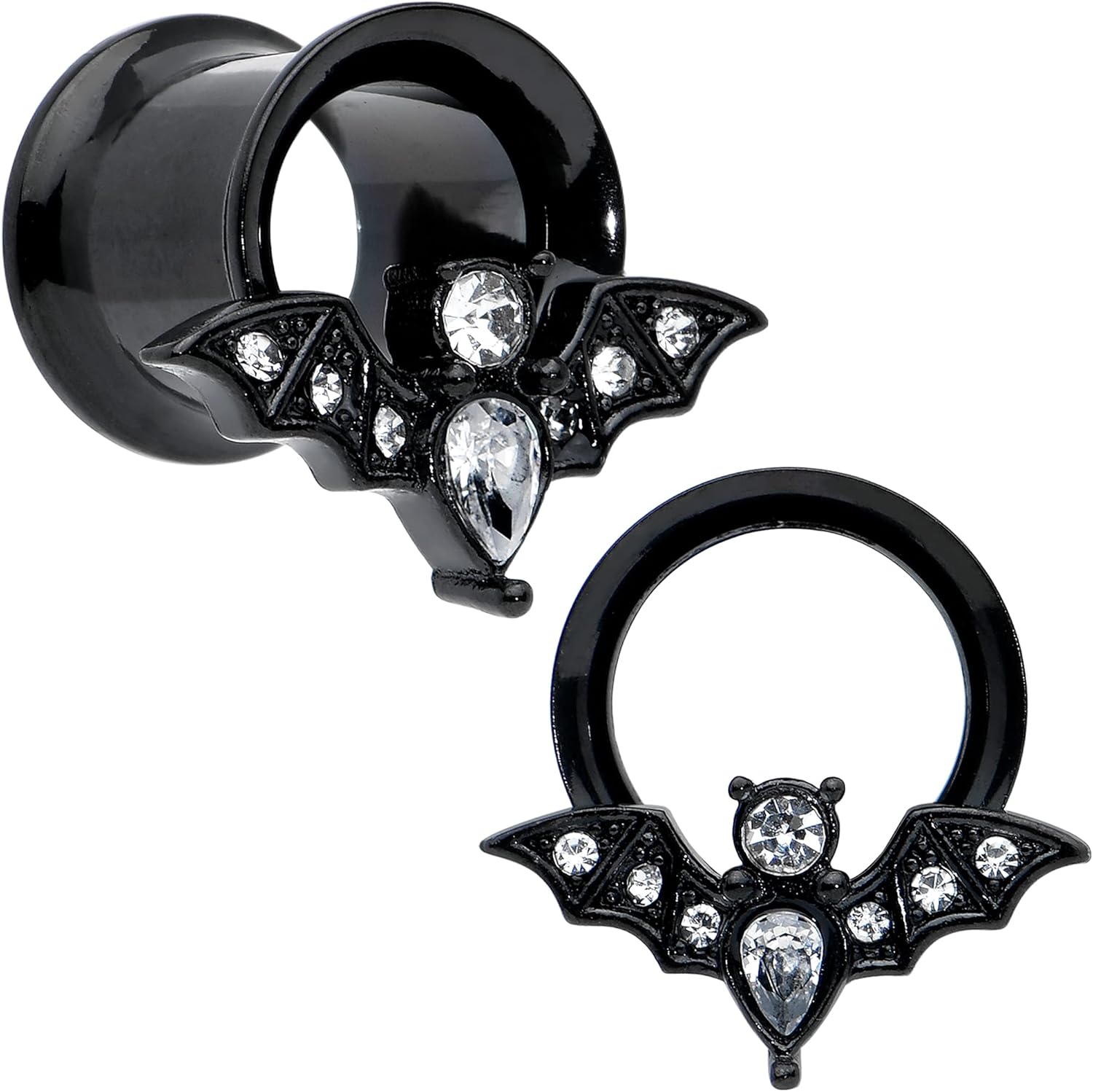 Body Candy Womens 2Pc PVD Stainless Steel Bat Double Flare Tunnel Plug Earring Ear Plug Gauges Set of 2