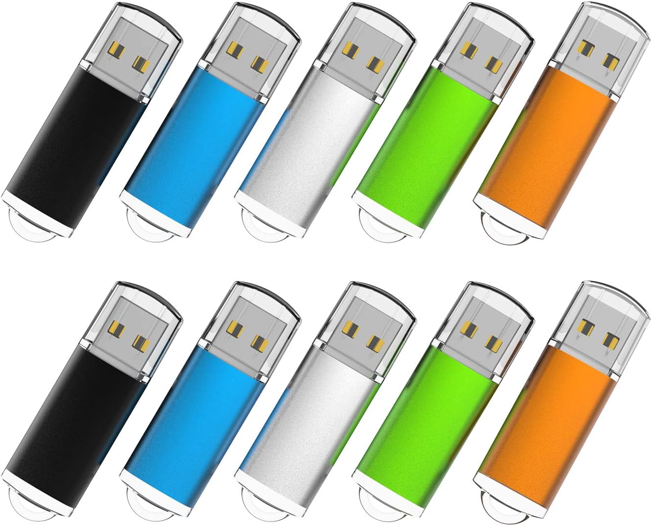 RAOYI 10 Pack 64GB USB Flash Drives USB 2.0 Memory Stick Bulk Thumb Drives Thumb Drive Jump Drive (5 Mixed Colors: Black Blue Green Orange Silver)