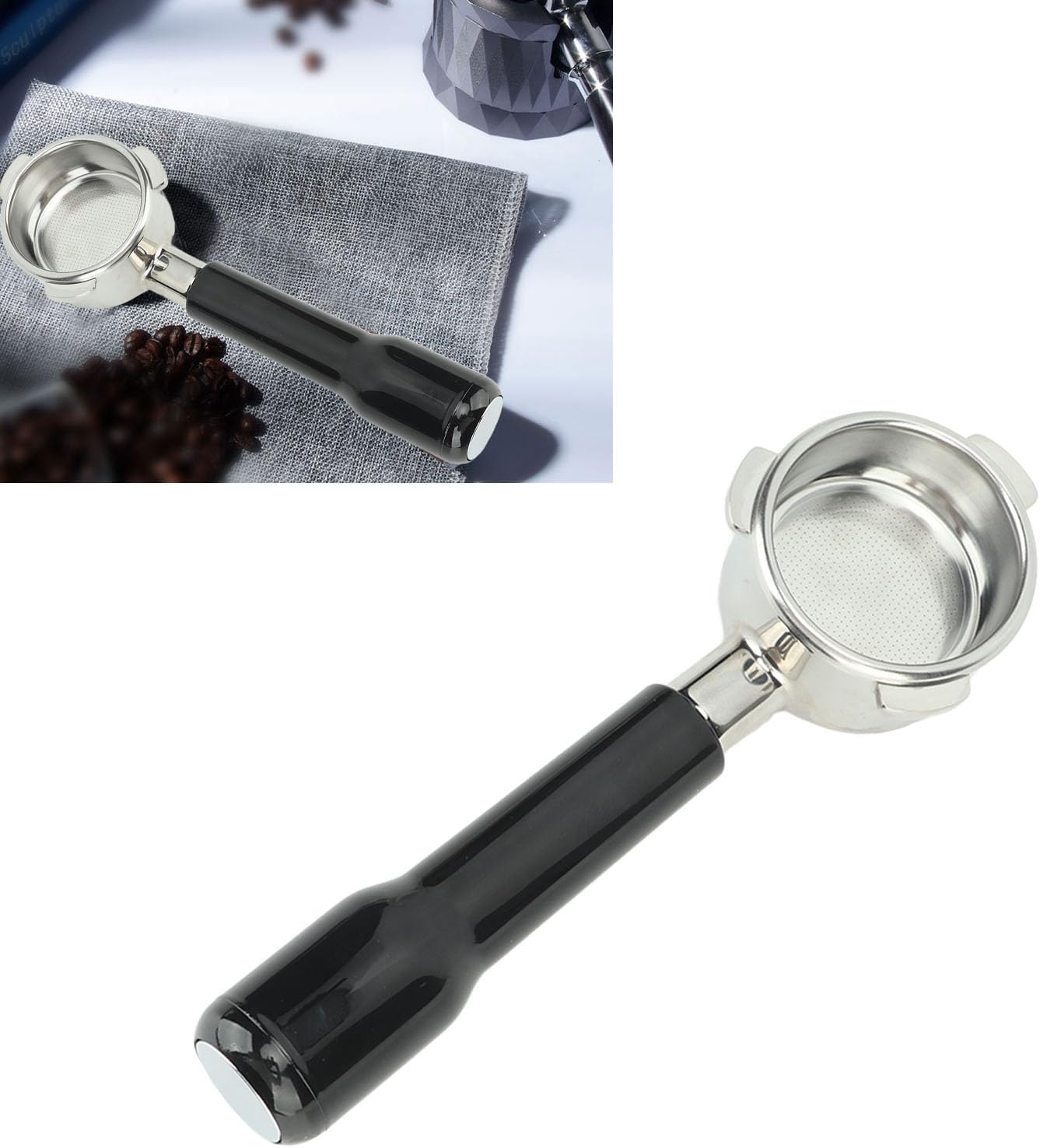 58mm Bottomless Portafilter with 3 Symmetrical Ears - Professional Naked Espresso Handle with Stainless Steel Filter Basket - Detachable Design for High-Precision Coffee Extraction (Black)