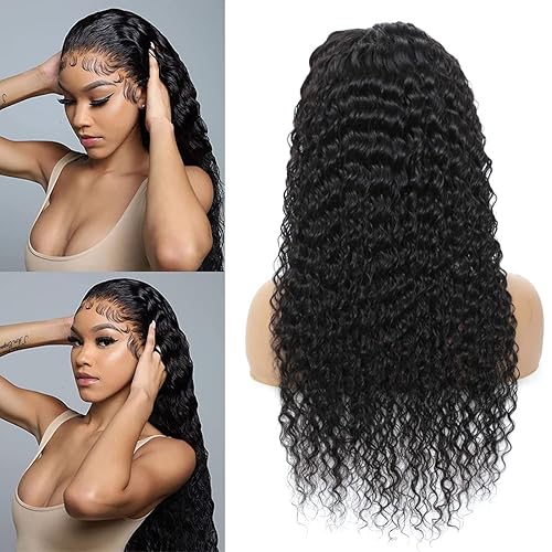 Miniatura 2 de Pelucas de cabello humano brasileño muy ondulado con encaje frontal de 13 x 4pulgadas, para mujeres negras, previamente despuntadas con abuelitos,