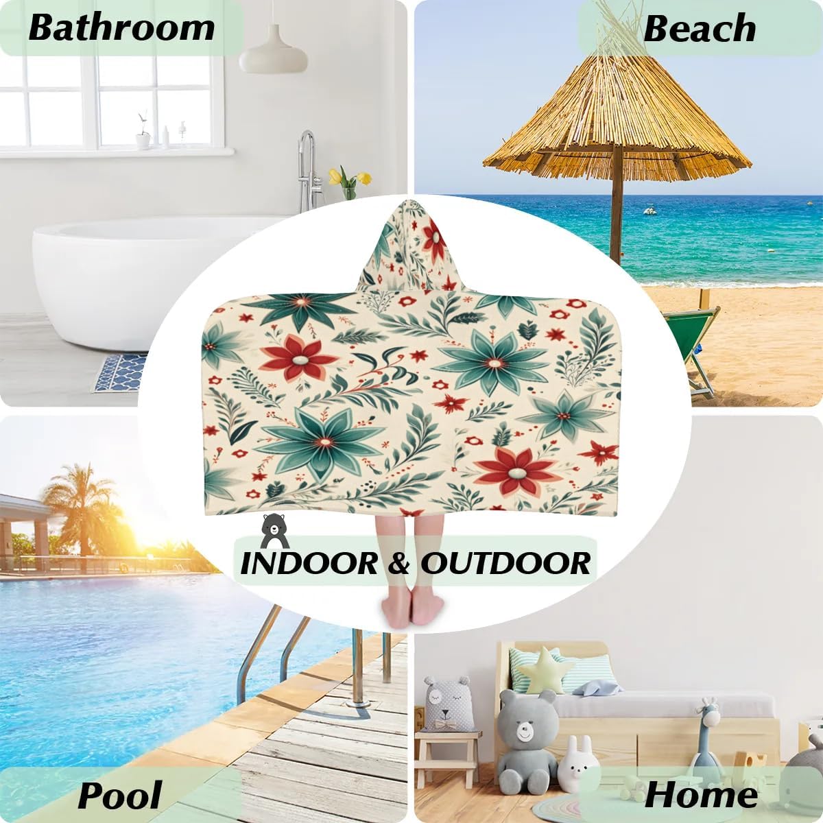 Pardick Kid Bath Towels Flower Floral Kids Towel with Hood for Girls Boys Beach Towel Pool Cover Up Soft Absorbent Toddler Hooded Bath Towel for Shower, Beach