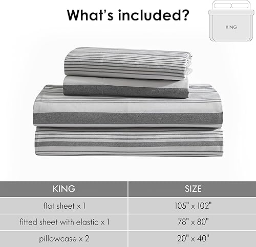 Miniatura 5 de ClevaHome - Juego de sábanas clásicas con rayas - Juego de 4 piezas de sábanas súper suaves y transpirables con bolsillo profundo, comodidad