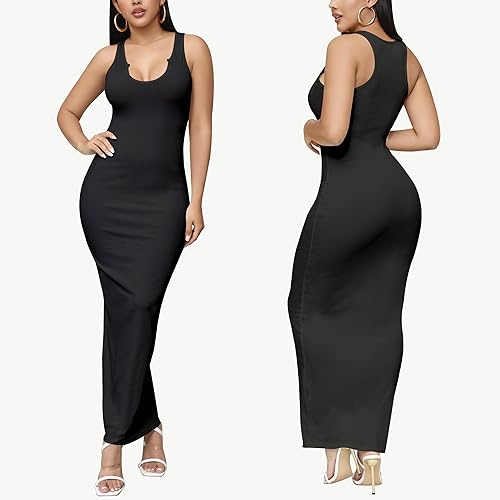 Vista 3 de Bamulu Vestido largo ajustado para mujer, talla grande, para verano, casual, espalda cruzada, cuello redondo, vestido básico