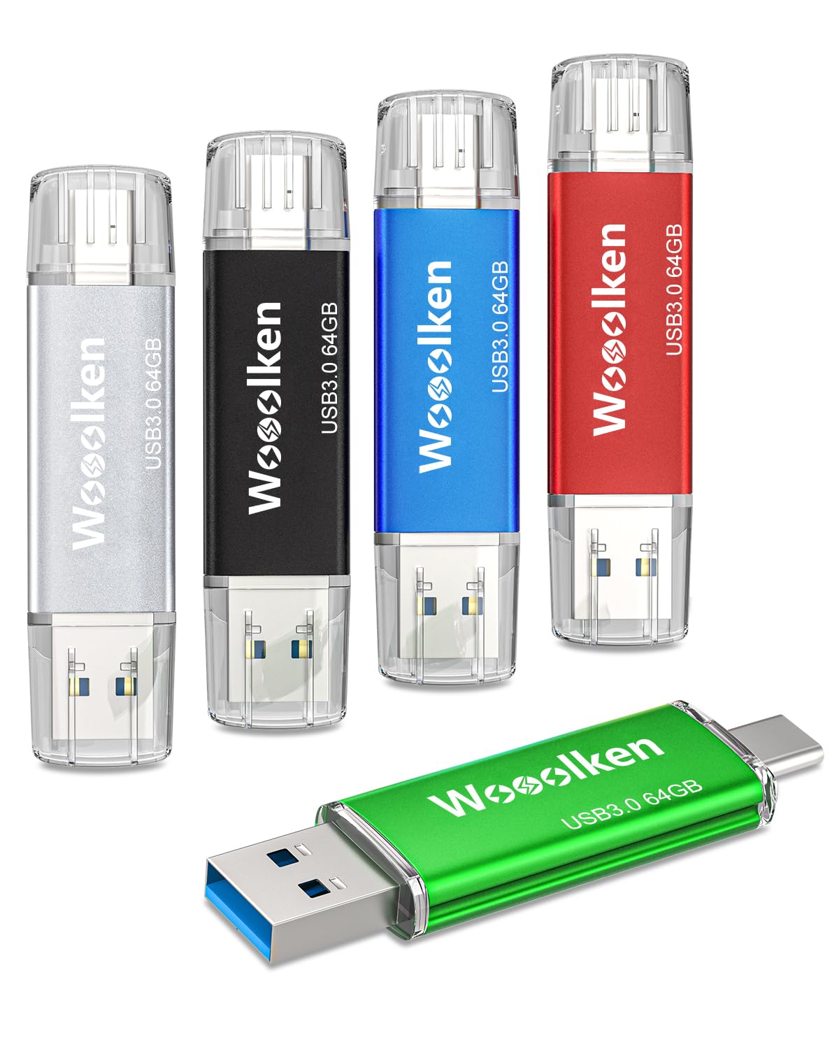 Memoria USB 3.0 Tipo C 64GB,Wooolken Pendrive USB C 2 en 1, Paquete de 5 | Almacenamiento Externo para Android, Windows, MacBook, PC y Tablets, U Disco OTG Flash Drive