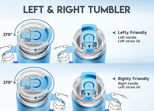 Miniatura 40 de Meoky Vaso de 32 onzas con asa, vaso aislado con tapa y popote, taza de viaje de acero inoxidable, 100% a prueba de fugas, mantiene el frío durante