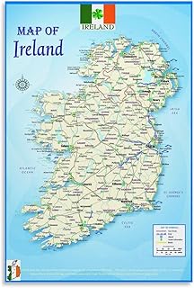TDX Ireland Map A2 Laminated Geographical Physical Political Atlas Wall Canvas Art Poster and Wall Art Picture Print Modern Family Bedroom Decor Posters 12x18inch(30x45cm)