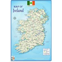 TDX Ireland Map A2 Laminated Geographical Physical Political Atlas Wall Canvas Art Poster and Wall Art Picture Print Modern Family Bedroom Decor Posters 08x12inch20x30cm