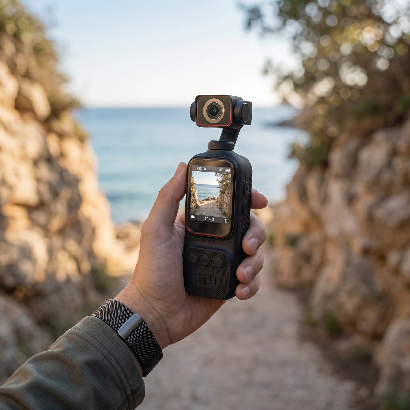 Caméra De Vlogging 2K, Caméra POV Portable À Main avec Objectif Pivotant À 270°, Stabilisation d'image, Fixation À Vis 1/4 Pouce pour Guidon, Clips De Poitrine, Casque