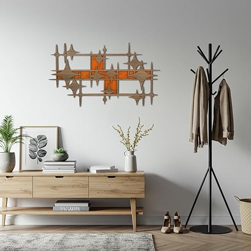 Miniatura 5 de BrightRow Decoración de pared de madera de mediados de siglo, diseño de explosiones de estrellas grandes, escultura retro de paneles de explosión de
