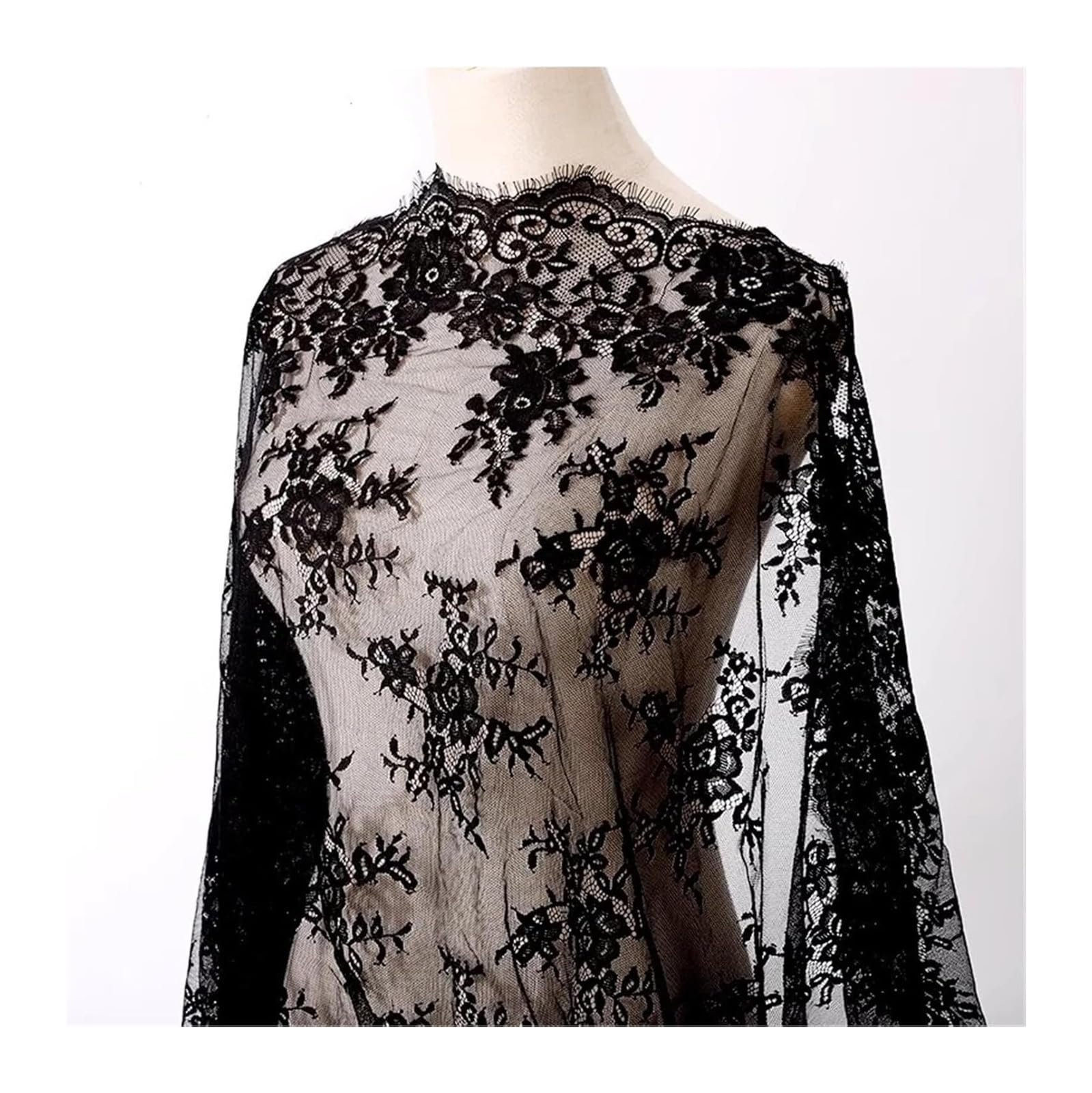 Polyester-Chiffon, Spitzenstoff 150 cm x 3 Meter Polyester(Black)