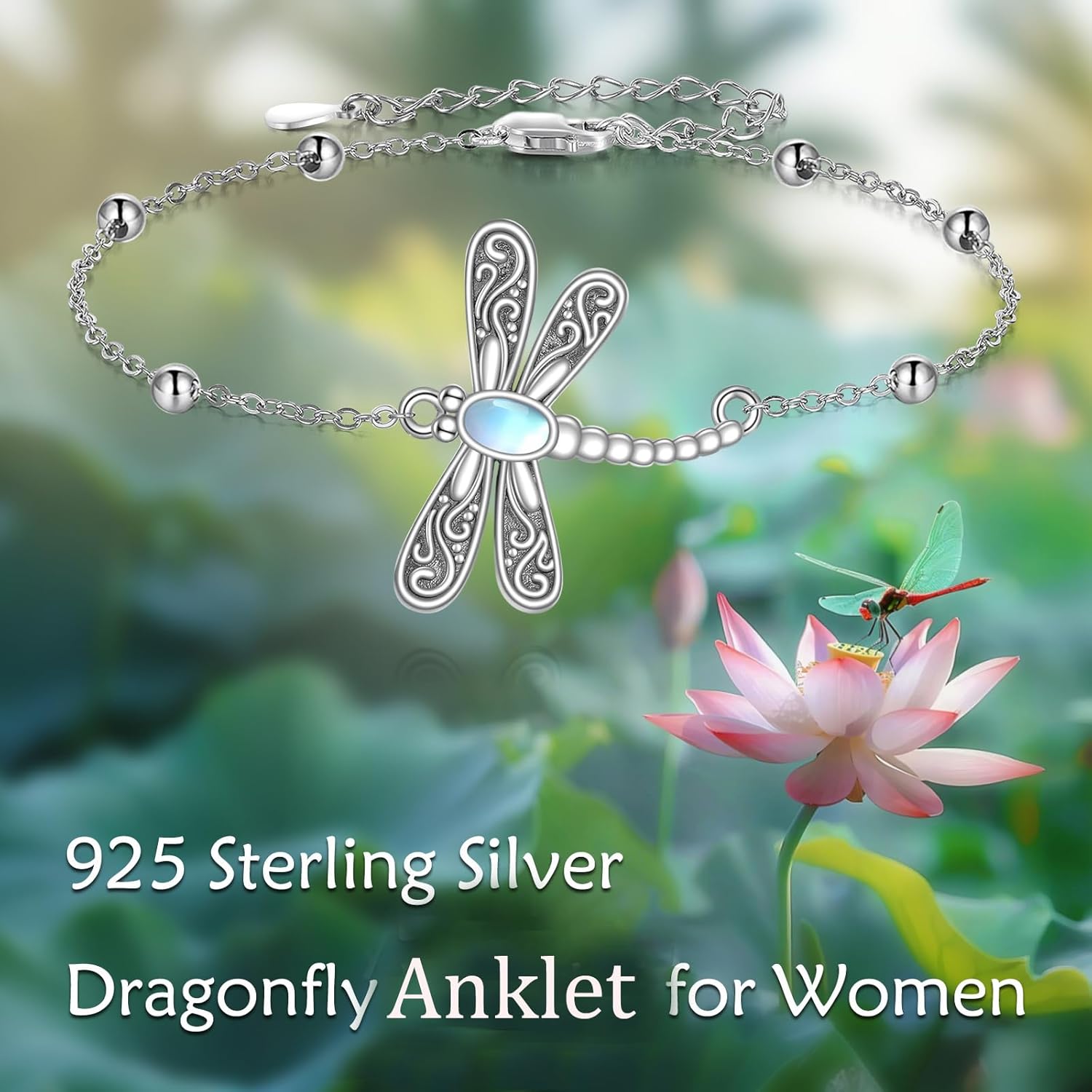 ONEFINITY Dragonfly Anklet Sterling Silver Moonstone Dragonfly Ankle Bracelet Jewelry for Women Gifts - Image 5