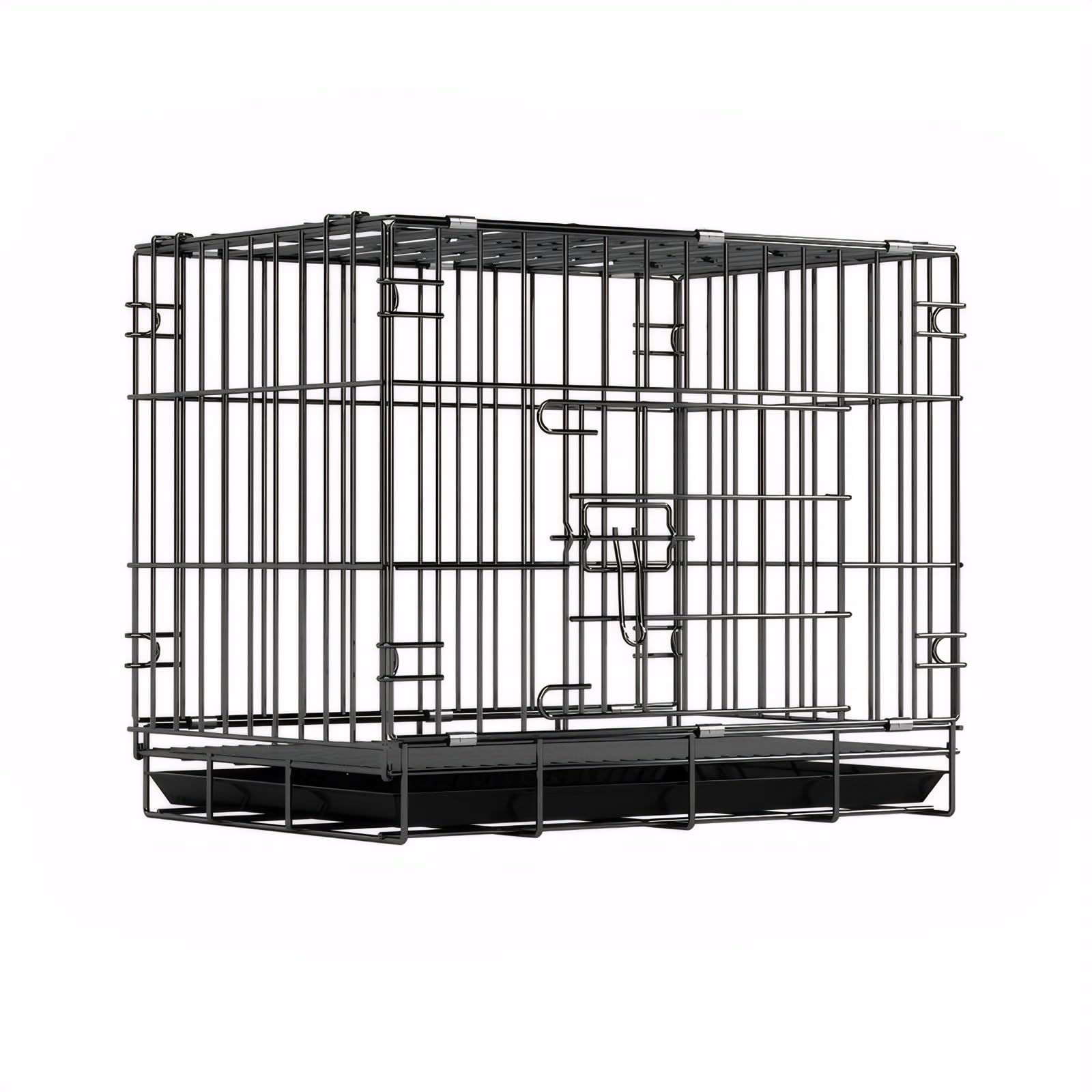 24" Folding Metal Dog Cage, Double-Door Puppy Training Crate with Removable Tray, Secure Locking Latches & Rust-Resistant Coating, Portable Carrier for Small Breeds(24 ร 16.5 ร 19.7in)