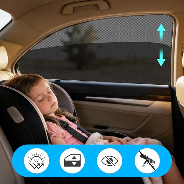 CHWNIBAY Sonnenschutz Auto Baby, Sonnenschutz Auto, Fenster Verdunkelung mit UV Schutz, 2 Stück Universal Autosonnenschutz Elastizitä Netz für Kinder & Haustiere - 3