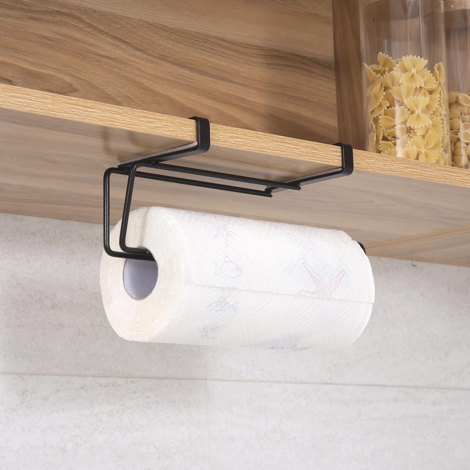 T.R.Sani. Black Paper Towel Holder Under Cabinet, Over The Cabinet Door Paper Towel Holder, Hanging Paper Towel Holders for Cabinets Under 0.82" - Stainless Steel