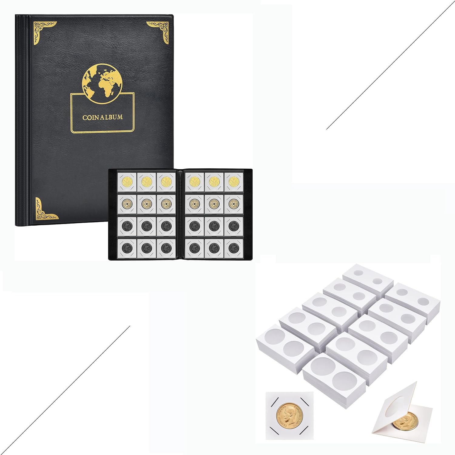 120 Pockets Coin Flip Holder Albums and Coin Flips Bundle