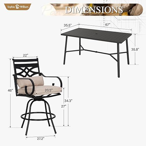 Miniatura 26 de Sophia & William Juego de 5 piezas de mesa de comedor y sillas de patio al aire libre, juego de muebles de 4 taburetes giratorios con cojín rojo y 1