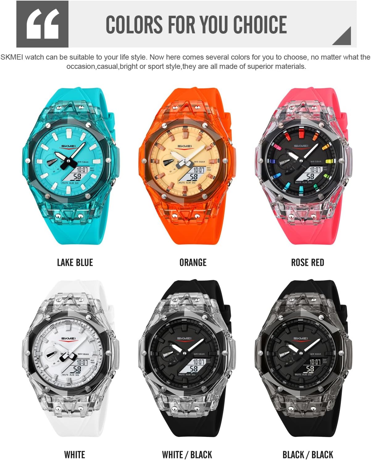 SKMEI Men's Digital Watch with Waterproof World Time Display Luminous Tactical Multiple Colors Watches for Men