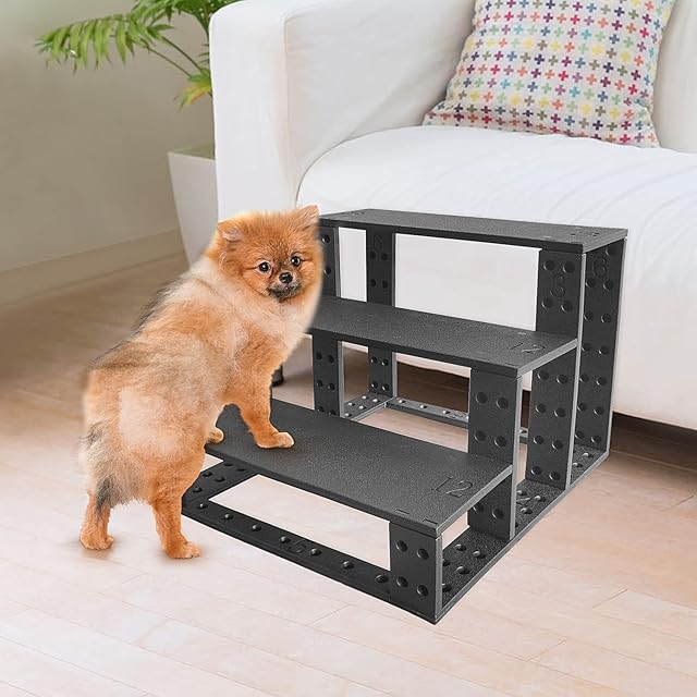 NAMSAN Dog Steps Dog Stairs 3-Steps Pet Stair for Bed Sofa Easy to Assemble Ramp for Dog/ Cat