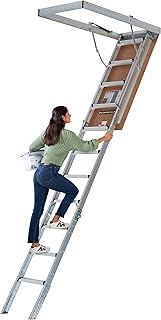 Louisville Ladder 7.8-10.3-Foot Fire Rated Door Aluminium Attic Ladder 22.5" x 54" (Rough Opening), 375-Pound Load Capacity, Type IAA, AL2240MG-FT