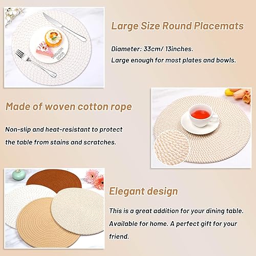 Miniatura 3 de Billbotk Juego de 4 manteles individuales redondos tejidos, manteles individuales de cocina de 13 pulgadas para mesa de comedor, salvamanteles para