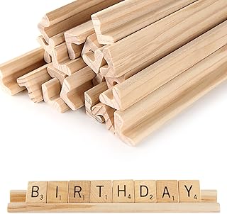 20 Pack Scrabble Tiles Holders, Wooden Racks for Letter and Dominoes Tiles, Game Stands and Holder Tray for Crafts