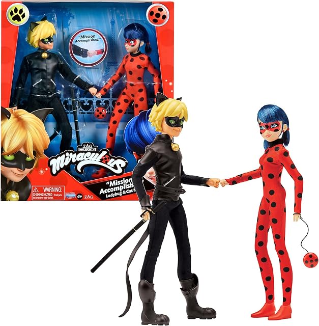 BANDAI P50365 Miraculous 2 sztuki lalki do przebierania 26 cm Ladybug i Cat Noir