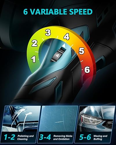 Miniatura 6 de Kit de pulidor inalámbrico para automóvil, máquina de cera pulidora aleatoria de doble acción de 6 pulgadas para detalles de automóviles, 2 baterías