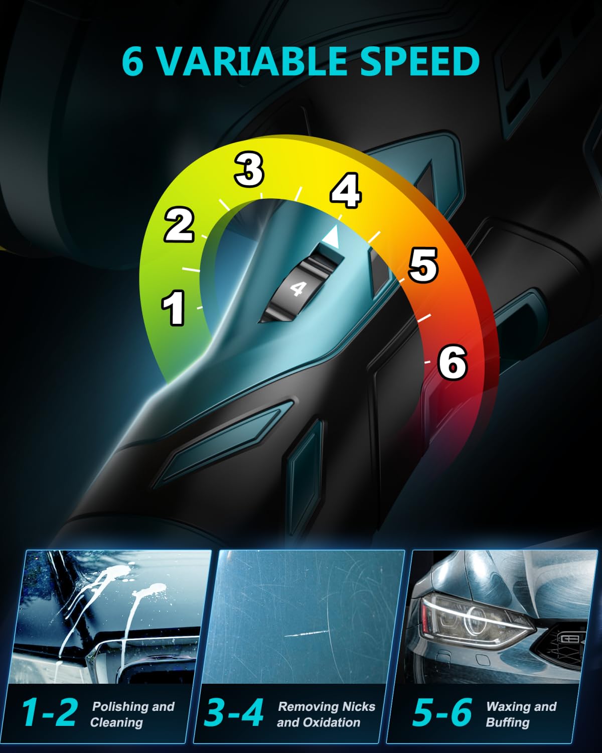 Cordless Car Buffer Polisher Kit - 6 Inch Dual Action Random Polishing Wax Machine for Car Detailing,2Pcs 2000mah Batteries,6 Variable Speed 2500-5000RPM,Orbital Polisher for Car Boat Polishing Waxing