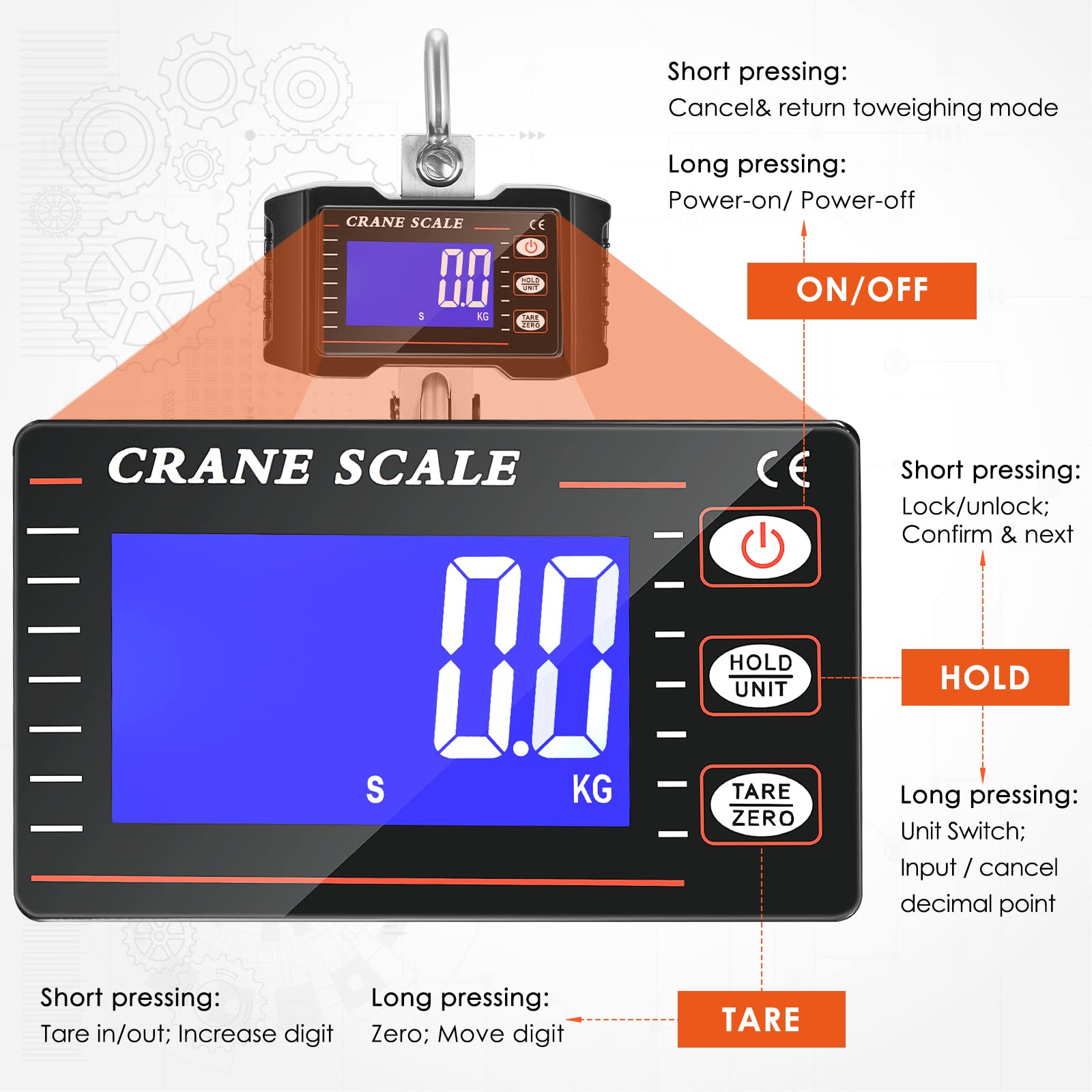 Bascula Gancho Industrial 1000kg, Báscula de Grúa Digital de Alta Precisión Báscula Colgantes Balanza Digital de Grúa LCD Inteligente con Control Remoto