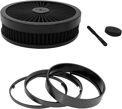X-AVION Full Flow 9X2 Air Filter Assembly Kit, Washable and Resuable Air Cleaner with Mounting Stud & Wing Nut & 3 Spacers Kit, Air Cleaner for 4 Barrel Carburetor V8,Round Black