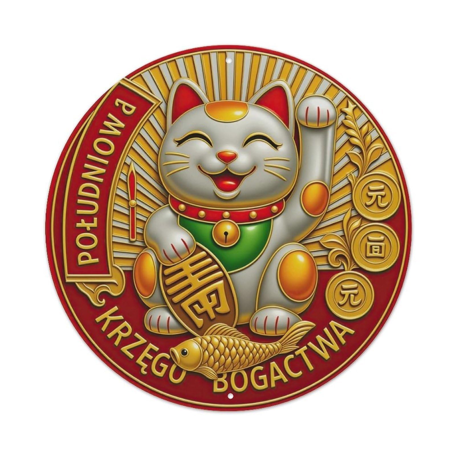 Maneki Neko Fortune Cat Gold Metal Tin Sign