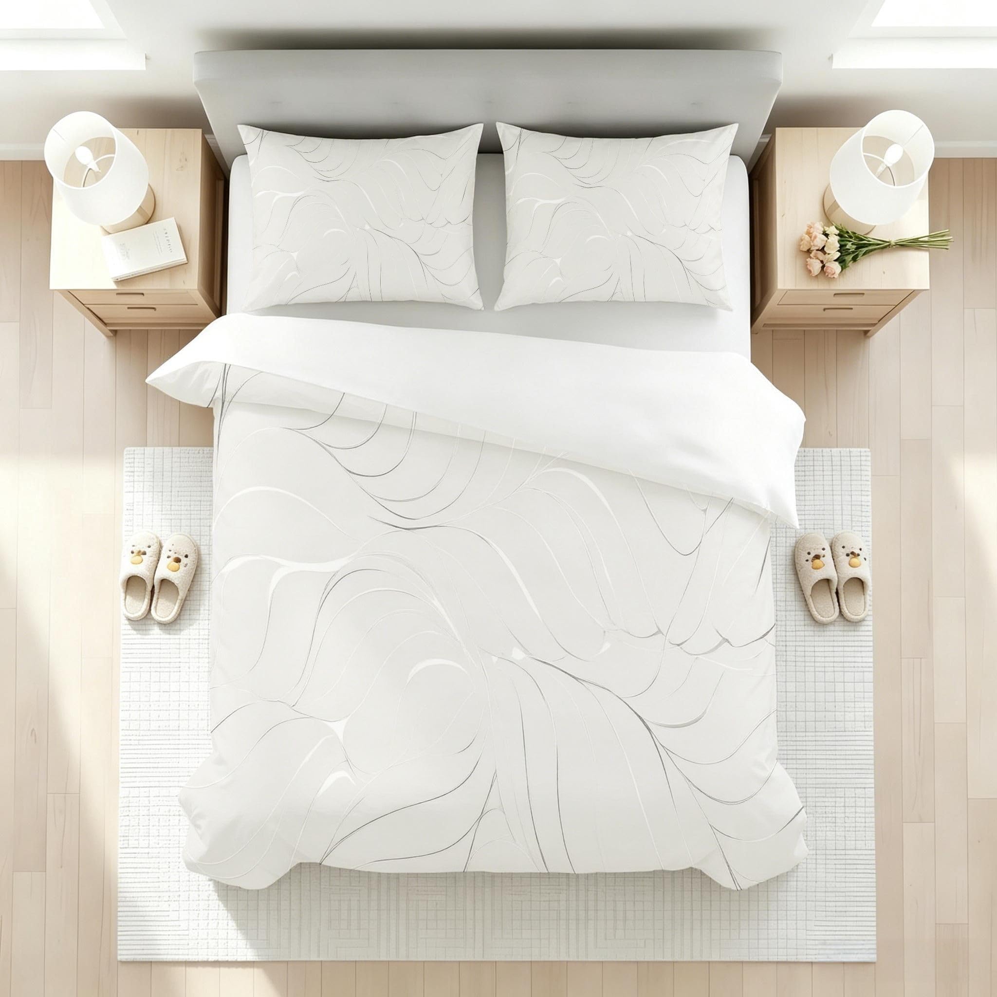 Copripiumino Matrimoniale Strisce Argentate 260x240, ZQ9564 | Traspiranti Durevoli Microfibra, per Tutta la Famiglia, Matrimoniale, per Tutte le Stagioni, con 2 Federe 50x80 cm