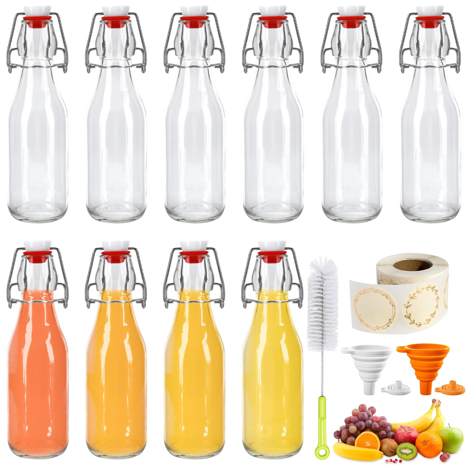 10 Szklanych Butelek 250 Ml Z Uchylną Górną Częścią, Likieru, Soku, Syropu