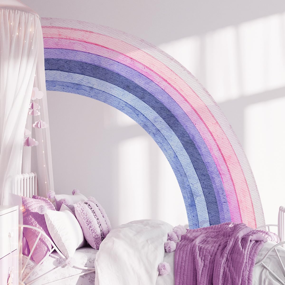 WandSticker4U®- [Aquafarben] Riesiges Wandtattoo REGENBOGEN Kinderzimmer pastell lila/rosa/blau (152x152 cm) I Wandsticker Mädchen Regenbogen groß Boho I Wandaufkleber Kinderzimmer Deko Mädchen XXL