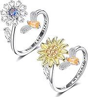 Vista 11 de Honsny Fidget Rings for Women, Spinner Fidget Ring Set, Sunflower Butterfly Bee Star Moon Relief Spinning Rings for Adults