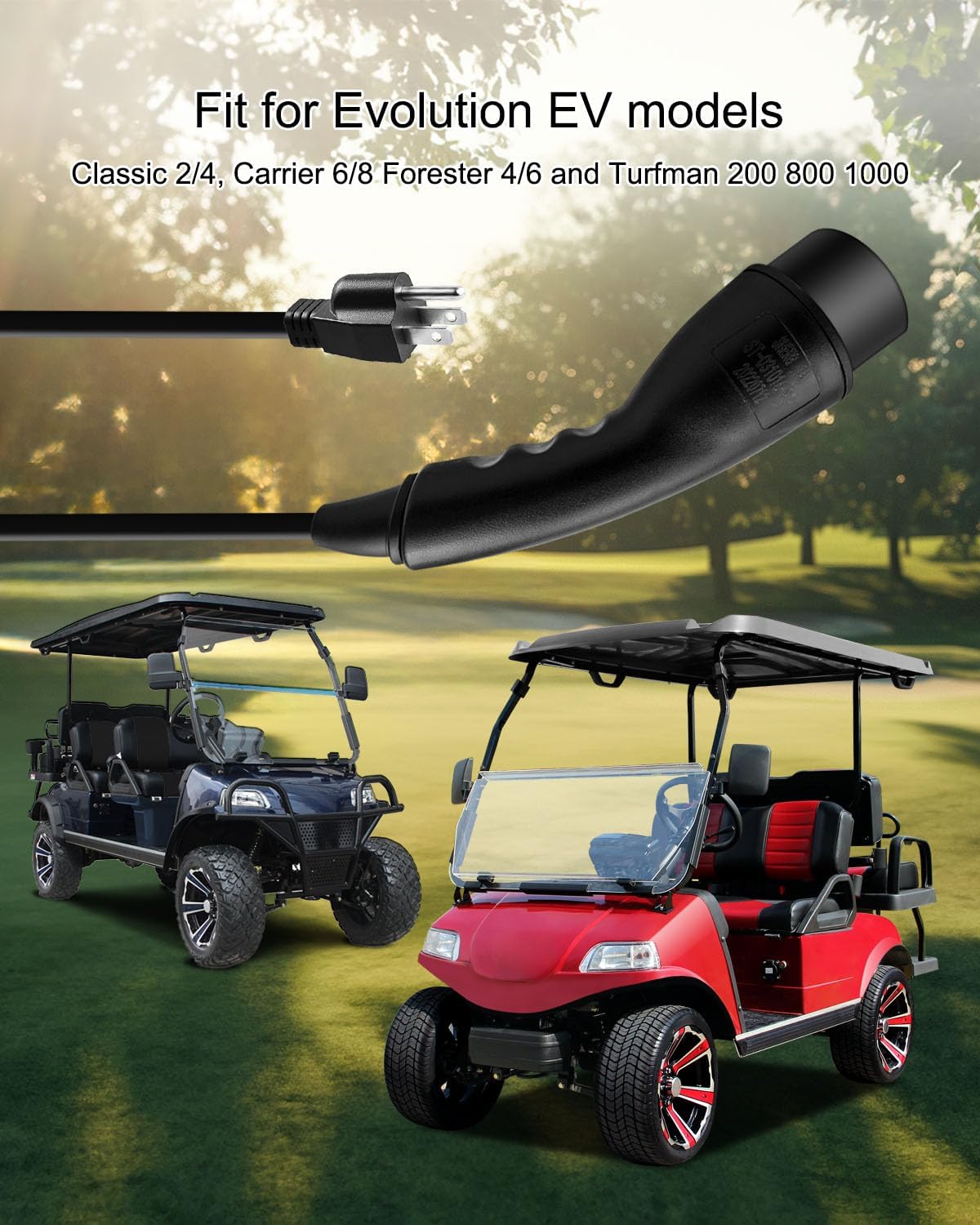 Charging Power Cord Assembly Fits for Evolution EV ICON EV Models Replaces 2.04.0620, 120V Golf Cart Charger Power Cord, Black