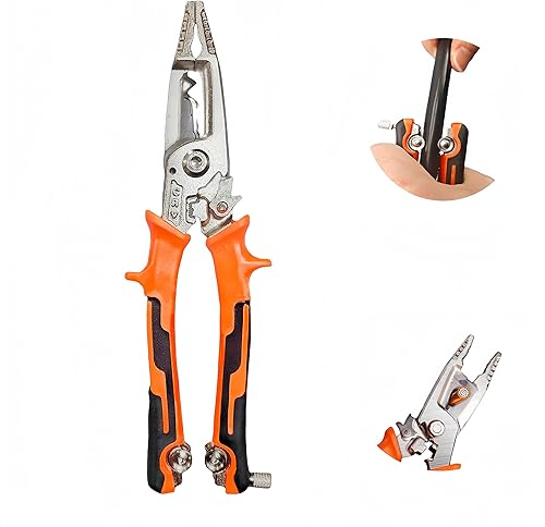 BUIMIT Herramienta de alicates para pelacables 9 en 1 con cortador de cola, herramienta multifuncional de prensado de cables de 8 pulgadas para