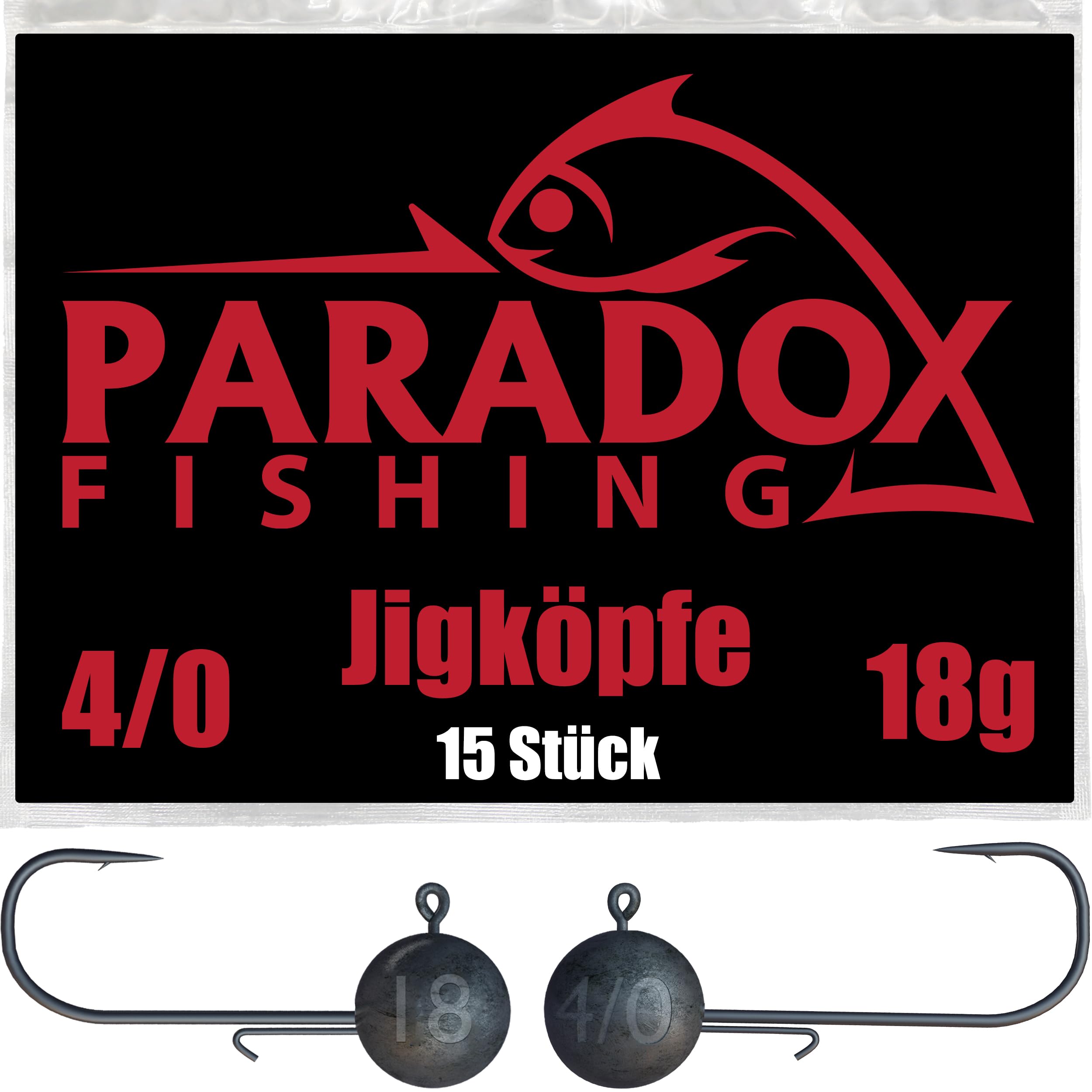 Paradox Fishing Jig Heads Set 15 x 18 g 4/0 I Jig Heads Rubber Fish with Jig Head for Rubber Fish Perch Pike Zander Fishing Accessories