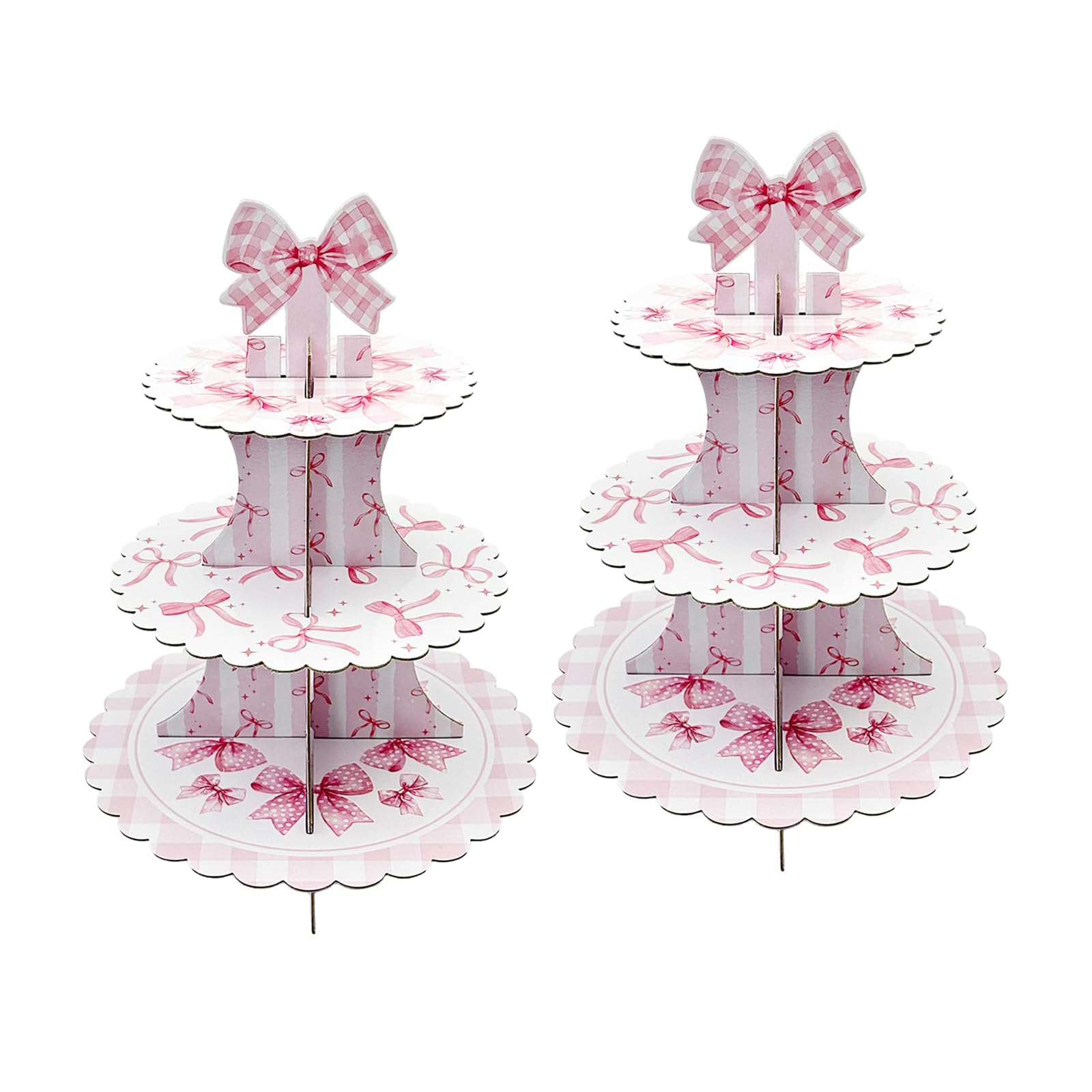 2 Pack Cake Stand Pink Bow 3-Tier Cupcake Stand Elegant 3-Tier Cardboard Dessert Holder for Coquette Birthday Decorations, Party, Anniversary, Baby Showers
