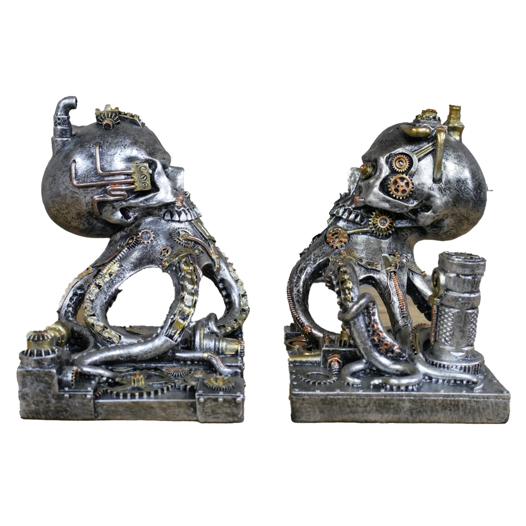 Gifts Direct 2 U Gold Steampunk Octopus Skull Bookends, 2-Piece, Metal