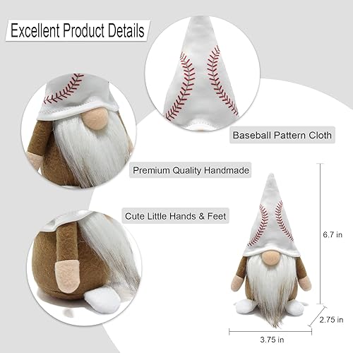 Miniatura 7 de Pequeños gnomos de béisbol, adornos de peluche, lindos gnomos suecos Tomte Nisse enano, muñeca de gnomo enano para fanáticos de los juegos