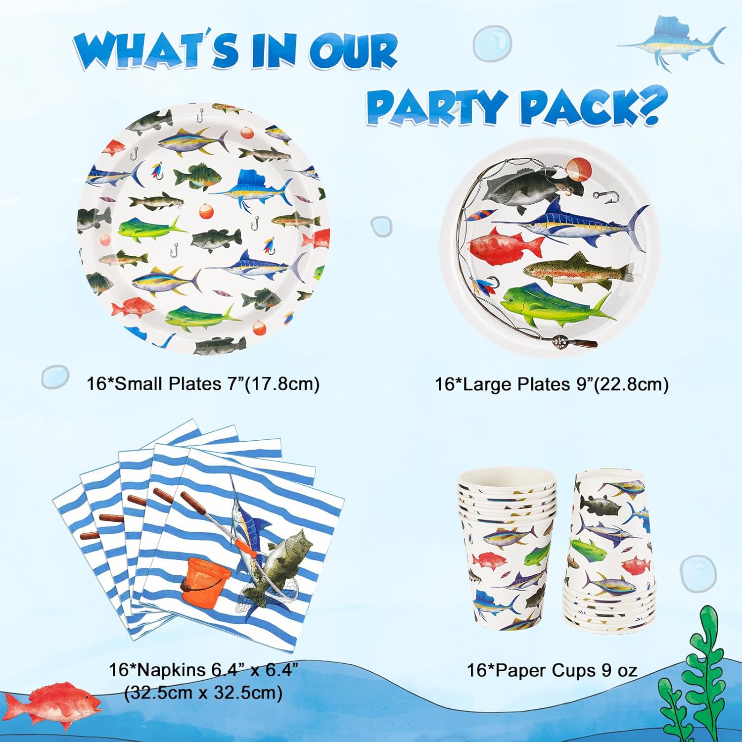 WERNNSAI 64PCS Fishing Party Decorations + Fish Piñata