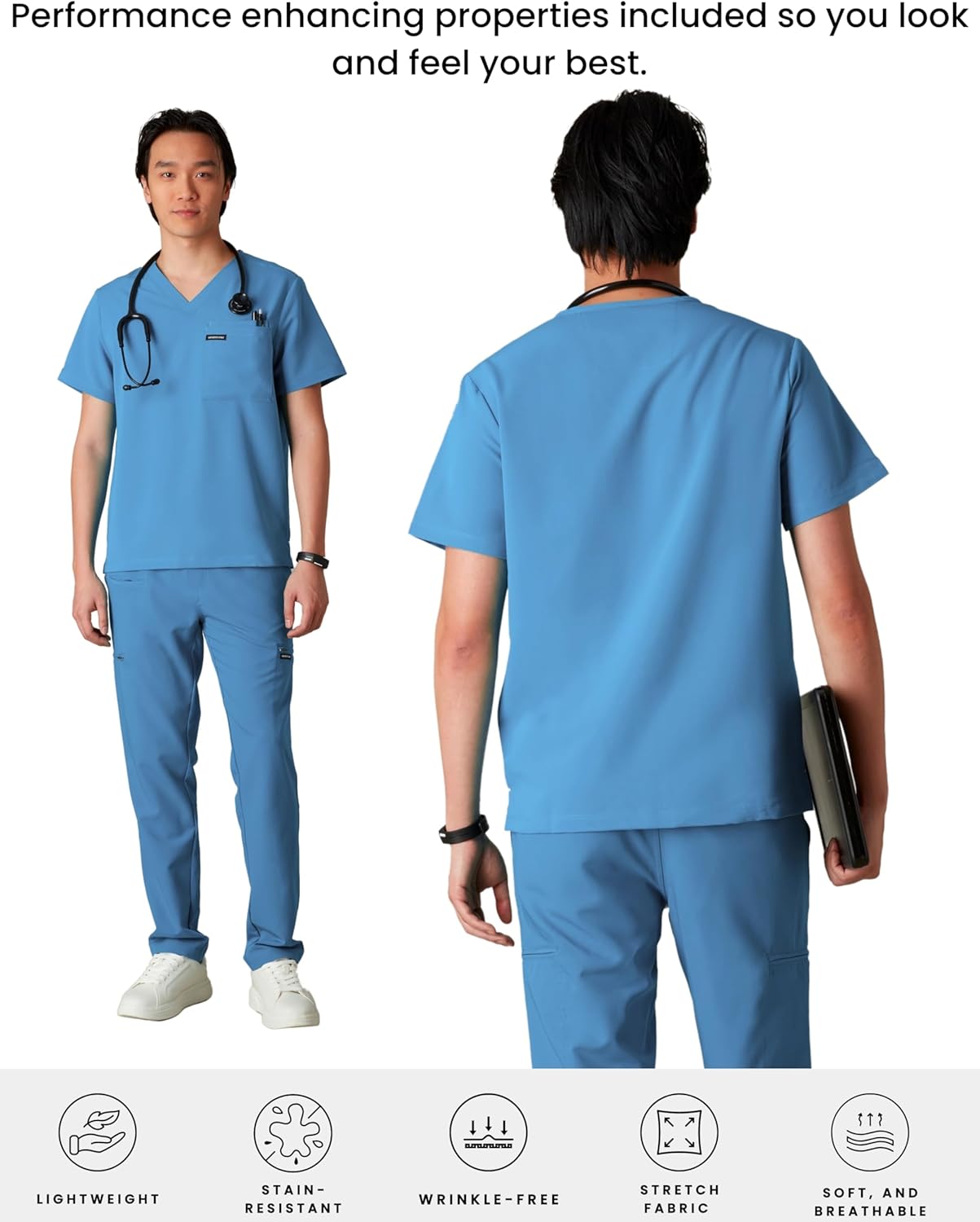 Members Only Brighton V-Neck Mens Scrubs Top with Pockets | Medical Scrubs for Men | Hospital Uniform | Stretch Fabric - Image 3